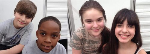 Stone Eisenmann on the set of New Girl with Young Winston, Young Jess, and Young Cece