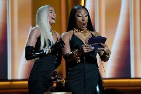 Megan Thee Stallion and Dua Lipa at an event for The 64th Annual Grammy Awards (2022)