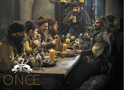Michael Coleman as Happy, Lee Arenberg as Grumpy, Gabe Khouth as Sneezy, and Faustino Di Bauda as Sleepy, Mig Macario as