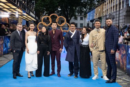 Michelle Yeoh, Benedict Wong, Destin Daniel Cretton, Fala Chen, Jonathan Schwartz, Simu Liu, Awkwafina, and Florian Munt