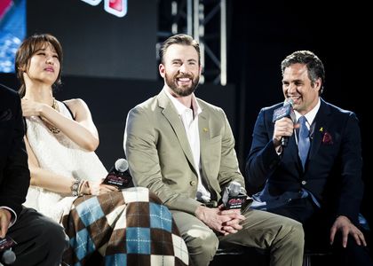 Chris Evans, Mark Ruffalo, and Claudia Kim at an event for Avengers: Age of Ultron (2015)