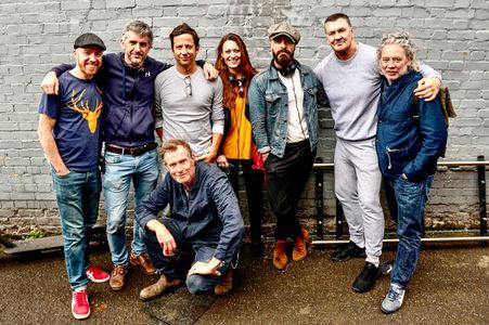 On set: Ire [L to R] - Back; Robin Laing, Bart Ruspoli, Ross McCall, Hester Ruoff, Stefan D'Bart, Craig Fairbrass, Dexte