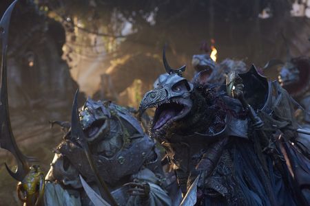 Jason Isaacs, Alice Dinnean, Victor Yerrid, Keegan-Michael Key, Helena Smee, Dave Chapman, and Awkwafina in The Dark Cry