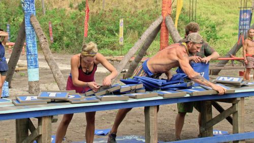 Brad Culpepper, Andrea Boehlke, Zeke Smith, and Tai Trang in Survivor (2000)