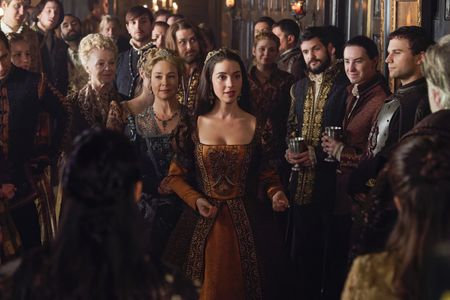 Megan Follows, Nola Augustson, Andrew Shaver, and Adelaide Kane in Reign (2013)
