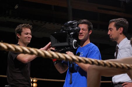 Cinematographer Will Carnahan and AD Robert Statwick beside Bryce Hirschberg on the set of 