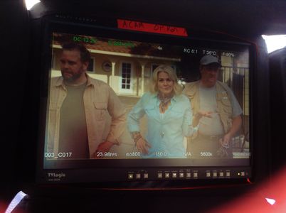 Debbie Sheridan with Mike Quirk and Paul Whetstone on the set of Toby Goes to Camp