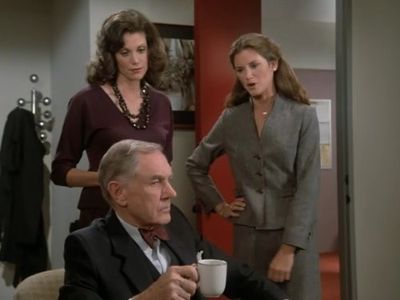 Stephanie Zimbalist, Janet DeMay, and George D. Wallace in Remington Steele (1982)