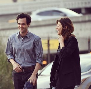 Silver Tree and Penn Badgley on set of You Season 2