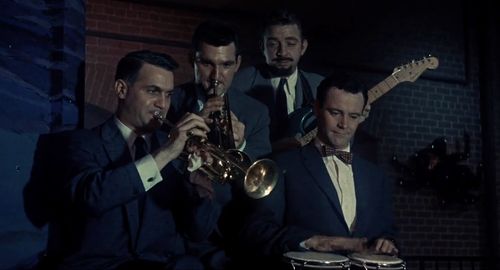 Jack Lemmon, Conte Candoli, Pete Candoli, and The Brothers Candoli in Bell Book and Candle (1958)