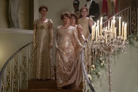 Polly Walker, Nicola Coughlan, Bessie Carter, and Harriet Cains in Bridgerton: Capital R Rake (2022)