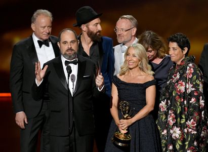 Stellan Skarsgård, Jane Featherstone, Jared Harris, Craig Mazin, Johan Renck, Sanne Wohlenberg, and Carolyn Strauss at a