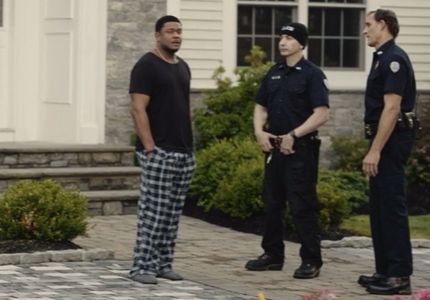 Still shot from the movie “Alarmed” (Tommy Fury as Officer Rahn. Shown in the middle.