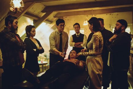 Yoo Ji-tae, Lee Won-Jong, Jang Yoon-ju, Lee Kyu-ho, Kim Ji-hoon, Ji Hun Kim, and Park Hae-soo in Money Heist: Korea - Jo