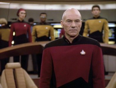 Michelle Forbes, LeVar Burton, Patrick Stewart, and Kenneth Meseroll in Star Trek: The Next Generation (1987)