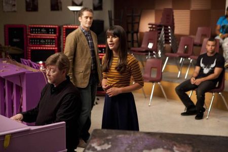 Lea Michele, Matthew Morrison, and Brad Ellis in Glee (2009)