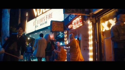 Allen Waiserman (as a Charlie Chaplin Impersonator),Mia Goth, & Halsey appear in a scene from MaXXXine from A24.