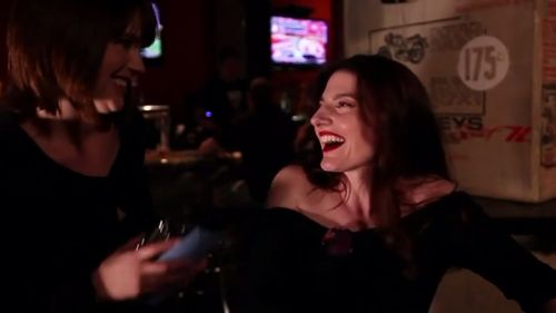 Paula Rich as Carrie Alton and director Robin Pohlman in A Short Break