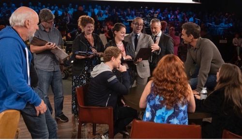 Behind the Scenes - Peter Graham, Debra Messing, Eric McCormack & Billie Lourd in Bi-Plane (Will & Grace)