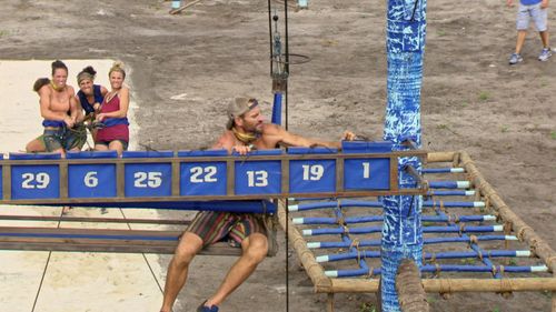 Brad Culpepper, Andrea Boehlke, Sarah Lacina, and Aubry Bracco in Survivor (2000)