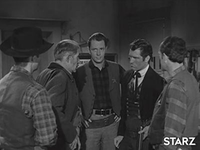 Trevor Bardette, Gil Donaldson, Hugh O'Brian, and Michael O'Connell in The Life and Legend of Wyatt Earp (1955)