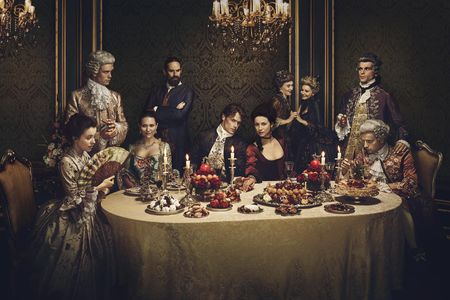 Rosie Day, Caitríona Balfe, Sam Heughan, Stanley Weber, Lionel Lingelser, Duncan Lacroix, Claire Sermonne, and Andrew Go