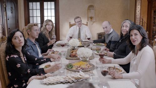 Rita Wilson, Shohreh Aghdashloo, James Eckhouse, Peter Mackenzie, Houshang Touzie, Tara Grammy, and Chris O'Shea in A Si