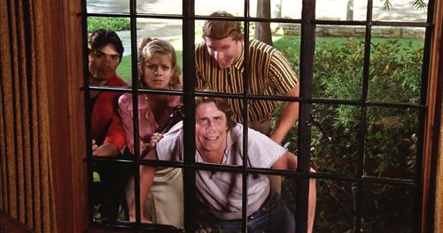 Patricia Alice Albrecht, Brian Frishman, Sal Lopez, and Andy Tennant in Midnight Madness (1980)