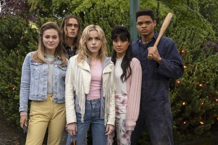 Jeremy Monn-Djasngar, Kiernan Shipka, Olivia Holt, Charlie Gillespie, and Stephi Chin-Salvo in Totally Killer (2023)
