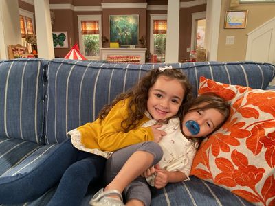 Ella Grace Helton and TV sister Sedona Carvajal on set of United We Fall.