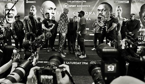 Bob Arum, Daniel Dubois, Brendan Lyons, George Warren, Tyson Fury, Dereck Chisora, Paul Dempsey, and Sugarhill Steward i