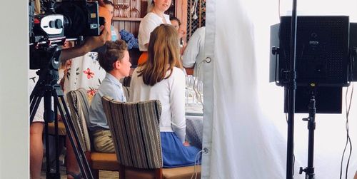 On set for “Man of War”