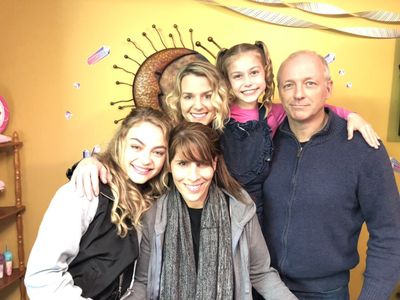On set of Sno Babies with Ken Arnold, Katie Kelly, Bridget Smith, Abbey Hafer