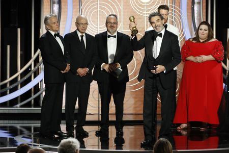 Michael Douglas, Alan Arkin, Alan J. Higgins, Chuck Lorre, Justin Hartley, and Chrissy Metz at an event for The 76th Ann