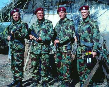 Richard Burton, Roger Moore, Richard Harris, and Hardy Krüger in The Wild Geese (1978)