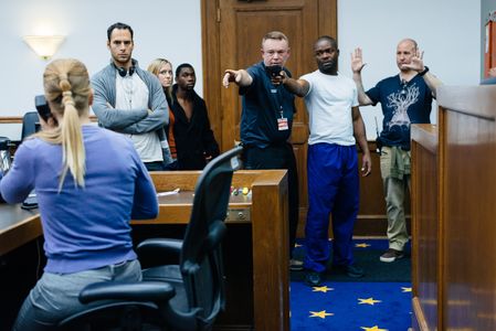 Lucas Akoskin and David Oyelowo on the set of Captive.