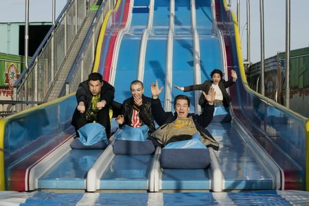 Sarah Hyland, Lera Abova, Adam Devine, and Flula Borg in Pitch Perfect: Bumper in Berlin (2022)
