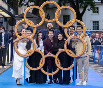 Michelle Yeoh, Benedict Wong, Destin Daniel Cretton, Fala Chen, Jonathan Schwartz, Simu Liu, Awkwafina, and Florian Munt
