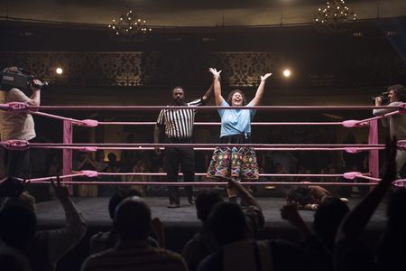 Bashir Salahuddin and Britney Young in GLOW (2017)
