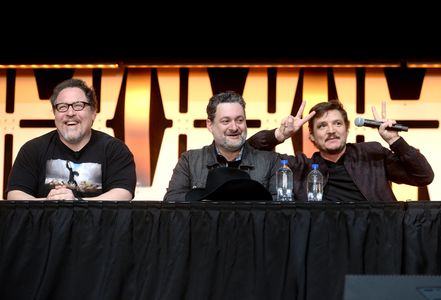 Pedro Pascal, Jon Favreau, and Dave Filoni at an event for The Mandalorian (2019)