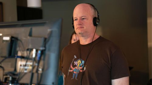 Allen Wolf on the set of The Sound of Violet