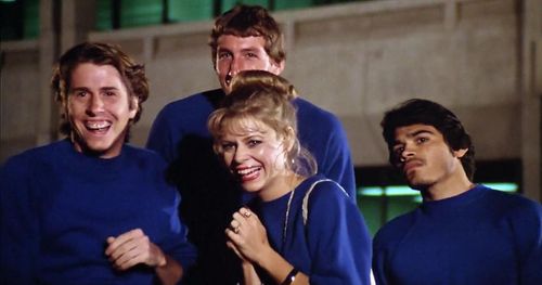 Patricia Alice Albrecht, Brian Frishman, Sal Lopez, and Andy Tennant in Midnight Madness (1980)
