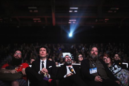 Jeff Bryan Davis, Dan Harmon, Erin McGathy, Neil Berkeley, and Spencer Crittenden at an event for Harmontown (2014)