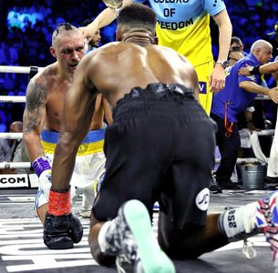 Anthony Joshua and Oleksandr Usyk in DAZN Boxing: WBO, WBA, IBF & Ring Magazine World Heavyweight Championships: Oleksan
