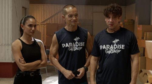 Arthur Acuña, Christian Kane, and Samantha Richelle in Almost Paradise (2020)