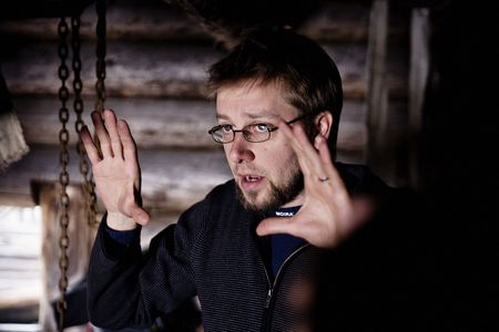 AJ Annila on the set of SAUNA
