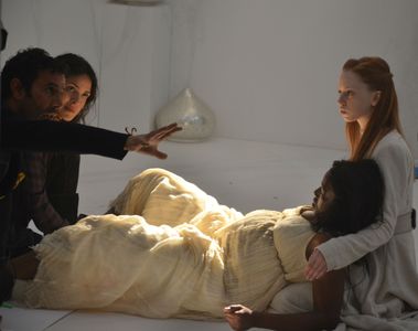 On set - Emerald City; Tarsem Singh, Adria Arjona, Jennifer Saayeng, Lily Newmark.