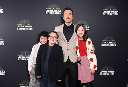 Jude Law, Kyriana Kratter, Ravi Cabot-Conyers, and Robert Timothy Smith at an event for Skeleton Crew (2023)