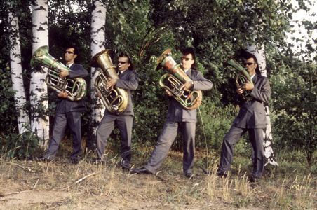 Sakke Järvenpää, Mauri Sumén, Twist-Twist Erkinharju, Jore Marjaranta, and Leningrad Cowboys in Leningrad Cowboys: These
