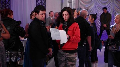 Aline Brosh McKenna, Santino Fontana, Rachel Bloom, and Rene Gube in Crazy Ex-Girlfriend (2015)